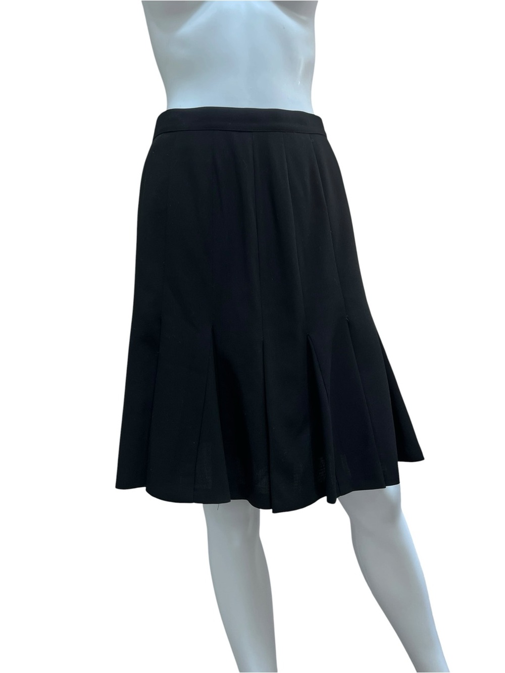 Vintage CHANEL Black Midi Flared Pleated Panel Skirt. Wool/Silk. Size 6